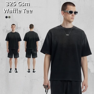 เสื้อยืดทรงโอเวอร์ไซส์ ผ้าคอตตอนผสม เนื้อวาฟเฟิลหนา 325gsm แบบเรียบ สไตล์ไฮสตรีท ไหล่ตก  สำหรับสกรีนลายตามสั่ง - Product Image 1
