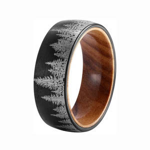 Anillo de tungsteno vintage de 8 mm con incrustaciones de madera de olivo negro, diseño clásico de árbol forestal para hombre, anillo de boda, regalo de compromiso, joyería. - Product Image 1