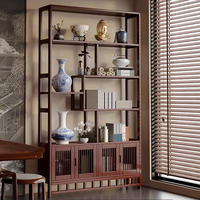 Nouvelle vitrine en bambou de style chinois, 4 portes, design rétro classique, étagère de rangement et de présentation multifonctionnelle pour salon