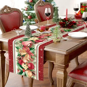 นาวิแดดคริสต์มาสโต๊ะผ้าคาดโต๊ะสำหรับตกแต่งโต๊ะรับประทานอาหาร2023นาโนเอลนา2024ปีใหม่