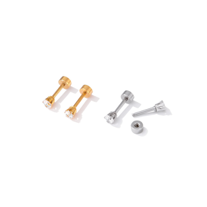 Pendientes de circonita blanca de 6 mm, acero inoxidable, joyería fina minimalista, unisex, para uso diario, chapados en oro, con engaste de garra. - Product Image 4