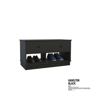 Panca portaoggetti Hamilton con due cassetti e scaffali aperti, scarpiera per l'arredamento del soggiorno - Product Image 1