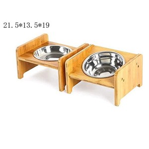 Comedero Elevado de Bambú para Mascotas, Comedero Doble de Madera para Perros y Gatos, 43x15.5x13 cm - Product Image 3