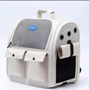 Transparent Mesh <b>Pet</b> Backpack <b>Carrier</b> Soft-Sided Zipper Closure Breathable Oxford Material Gray Color 5kg Capacity Square Shape - Product Image 4