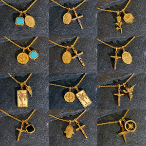 Pendentifs en gros plaqués or PVD, compas étoile du <span class=keywords><strong>Nord</strong></span> et croix, pour colliers, bijoux fantaisie en acier inoxydable, breloques - Product Image 4