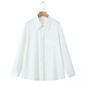 เสื้อเชิ้ตแขนยาวผู้หญิงไซส์ใหญ่ Runqi สีขาวล้วน ปกคอปกผ้าป๊อปลิน ติดกระดุม ทรงหลวม - Product Image 1