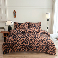 Ensemble de linge de lit 100% polyester à motif léopard, 4 pièces : housse de couette, drap plat et taies d'oreiller pour chambre à coucher