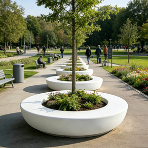 Fiberglass Unique Public Stool With Planter Custom Modern Outdoor Furnishings Weather Resistant Landscape Chair - Product Image 3