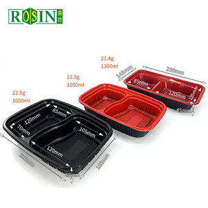 750ml 2 ngăn màu đỏ/Đen PP lò vi sóng dùng một lần thực phẩm container với nắp nhựa thực phẩm Bento Hộp Ăn Trưa - Product Image 6
