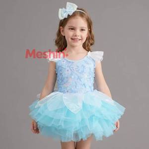 Robe de princesse tutu de ballet pour filles MS, avec appliques florales 3D, sequins et jupe en tulle brodée en spirale, idéale pour les spectacles sur scène et les tenues de chorale - Product Image 1