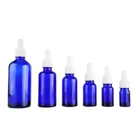 Botella de vidrio con gotero, 5ml, 10ml, 30ml, 50ml, 100ml, color ámbar y azul, para aceites esenciales