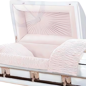 Заводская цена негабаритная похоронная металлическая шкатулка 18 калибра стальная железная шкатулка для гроба с античной белой закрашенной серебристой розой отделкой - Product Image 2