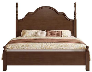Premium <b>Queen</b> <b>Size</b> Solid Wood Spindle <b>Bed</b> With Curved Headboard For Vintage Bedroom - Product Image 1