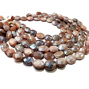 Cuentas facetadas de piedra lunar mística plateada AB con revestimiento místico, forma ovalada, tipo briolette, color chocolate natural, de 7x10 a 8x12 mm, hebra de 10 pulgadas de largo. - Product Image 1