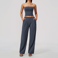 Set Pakaian Yoga Wanita Model Tube Top, Bahan Bernapas Cepat Kering, Kontrol Perut Pinggang Tinggi, Setelan Fitness Kasual