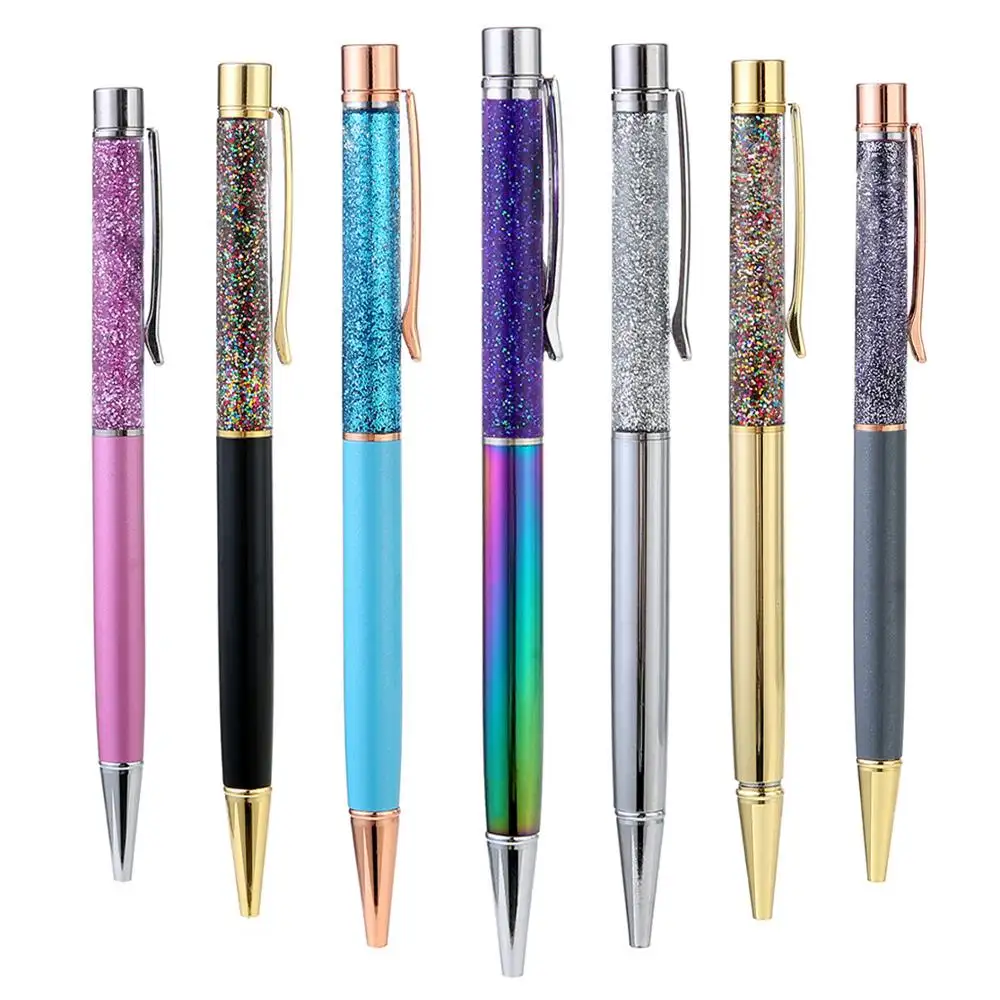 Nieuwe Ontwerp Rose Goud Vloeibare Folie Metalen Balpen Gift Promotie Drijvende Pen Diy Glitter Balpennen