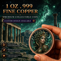 Pièce de défi personnalisée en cuivre pur 99,9 % de 1 once, avec relief 3D antique, thème Médause Gorgone de la mythologie grecque, pièce commémorative, souvenir, objet d'art