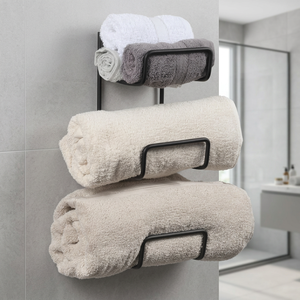 Porte-serviettes mural en métal à 3 barres, design minimaliste noir, support fixe pour serviettes de salle de bain, 5x16,25 pouces - Product Image 5