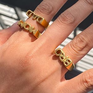 ERESI Personalized Stainless Steel Family Letter <strong>Ring</strong> 18K <strong>Gold</strong> Plated Mom <strong>Dad</strong> Engraved Statement <strong>Ring</strong> for Family Gift Jewelry - Product Image 3