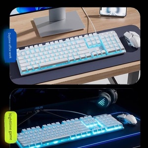 لوحة مفاتيح ألعاب سلكية USB بـ 104 مفتاح مع إضاءة خلفية RGB مقاومة للماء صامتة مضادة للتشويش سهلة التوصيل والتشغيل بتصميم مريح باللون الأزرق للكمبيوتر المكتبي/المحمول/الكمبيوتر الشخصي - Product Image 4