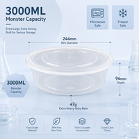 Conteneur jetable TeGuan en PP de qualité alimentaire 110 oz avec couvercle micro-ondable pour préparation de repas et collations – Modèle moderne noir/blanc/transparent en stock