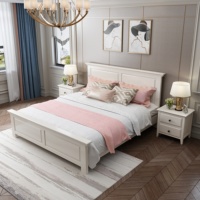Cadre de lit en bois blanc minimaliste moderne, lit de chambre à coucher de luxe léger avec pied de lit pour la maison