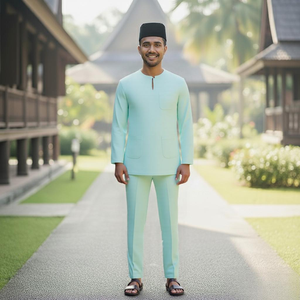 Kilang OEM Pukal Jahit Pukal Baju Melayu Teluk Belanga, Algodón sin Plancha, Casual, Transpirable, para Mujer, Precio de Fábrica, Consistente - Product Image 1