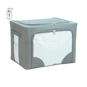 KUYUE Foldable Clothes Storage Box Stackable Clear Window Closet Containers Organizer Bins Oxford Cloth Steel Frame Clothing