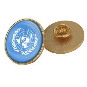 Spilla Personalizzata Bandiera Nazioni Unite Placcata Oro, Distintivo a Cupola Smaltato, Serie Bandiere del Mondo, Oggetto da Collezione Artistico, OEM ODM - Product Image 1