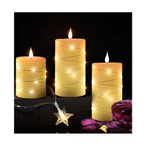 3 buah/set Amazon terlaris lilin pilar LED lilin parafin tanpa api Diameter 8cm dengan lampu berkelip untuk pernikahan dan ruang makan