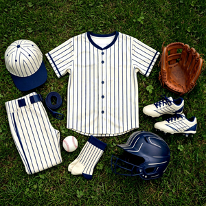 Conjunto de Uniforme de Béisbol para Adultos, Color Azul Marino, Jersey con Botones, Pantalones, Gorra, Calcetines, Manga Corta, Transpirable, Unisex, de Poliéster - Product Image 1