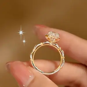 Cincin berlian Moissanite romantis wanita, cincin berlian Platinum pernikahan lamaran untuk pacar perempuan kualitas tinggi