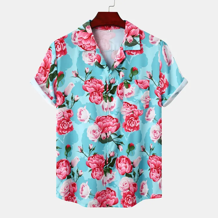 Designer Custom Printed Cotton Hawaiian Shirt Short Sleeve Mens Dress Spring Floral Hawaiian Shirt