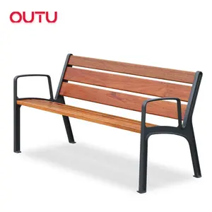 Cadeira de metal antiferrugem estilo retrô de alta qualidade, pernas, assento de madeira natural para lugares públicos ao ar livre