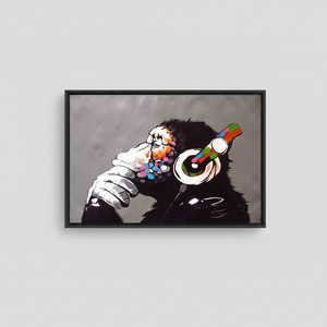 Printed Canvas: Monkey Graffiti Wall Art - Banksy Style Music Lover Gift,<b>BLACK</b> <b>FRAMED</b> CANVAS - Product Image 2