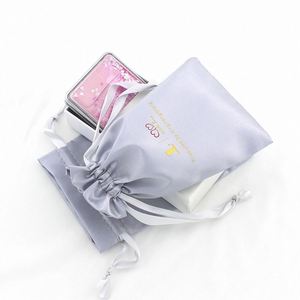 Sacs en satin de soie lisse personnalisés pour le rangement des perruques, sac anti-poussière à cordon, pochette en soie pour bijoux - Product Image 3