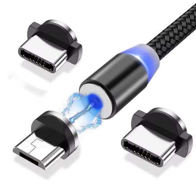 High Quality 360 Degree Rotate 3 in 1 Magnetic Charging Cable Micro USB Type-C 2.4A Fast Charging Computer Pure Copper