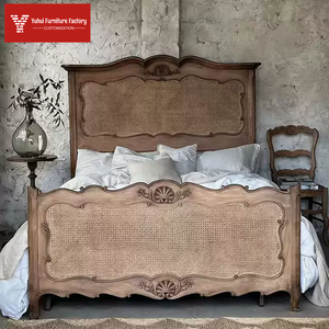 <span class=keywords><strong>Letto</strong></span> <span class=keywords><strong>Matrimoniale</strong></span> in Legno Massello Stile Retrò <span class=keywords><strong>Francese</strong></span> con Intagli in Rattan, Design Antico per Villa e B&B - Product Image 1