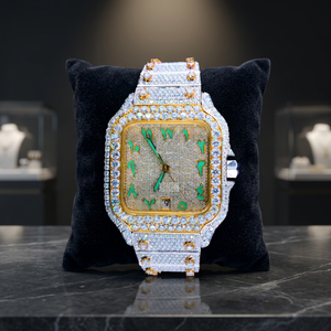 Montre-bracelet carrée ICEBOX en acier inoxydable avec moissanite, cadran analogique en verre vert et accents blancs, bracelet entièrement serti, fermoir, 10 bars - Product Image 3