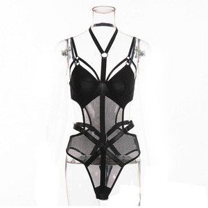 Women Halter Sexy Leather Lingerie Bodysuits Mesh Leotard Clubwear <strong>Latex</strong> Costume - Product Image 5