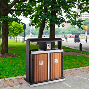 WPC Plastic Wood Outdoor Recycling <strong>Bin</strong> with Ashtray - <strong>Double</strong> <strong>Compartment</strong> Recycle <strong>Bin</strong> and Garbage Can for Hotels Parks Resorts - Product Image 3