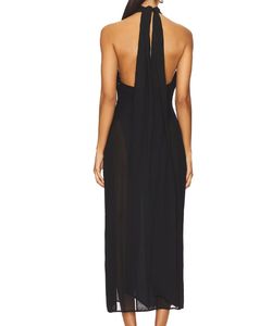 कस्टम अपरिभाषित महिला आकस्मिक पोशाक बुना प्राकृतिक कमर सेक्सी ठोस पैटर्न सरासर चिफ्लिन हैल्टर मैक्सी लंबाई - Product Image 4