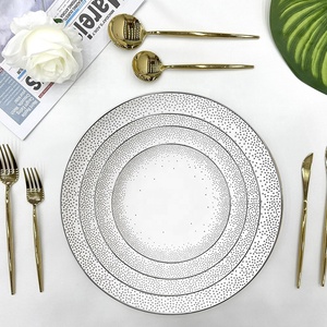 Gold Star Rim Bone China State Banquet Event Restaurants Traditional Meeting Party Wedding Bright Silver <b>Dinnerware</b> <b>Set</b> - Product Image 5