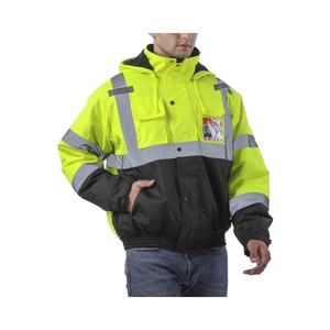 Veiligheidsjas Voor Heren Met Hoge Zichtbaarheid En Waterdichte Zakken Met Rits Op Zwarte Onderkant Klasse 3 Reflecterende Hi-<span class=keywords><strong>Vis</strong></span> Bouwbommenwerper - Product Image 1