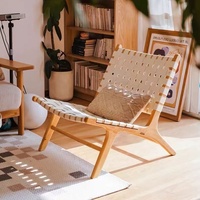Fauteuil d'appoint moderne en bois massif avec revêtement en cuir, fauteuil inclinable facile pour le salon