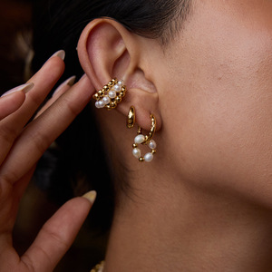 Fashion <b>Cuff</b> <b>Earrings</b> Imitation Pearl Gold Plated Geometric Design Party Jewelry - Product Image 2