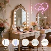 Letrero LED de Neón con Corazón Rosa, Decoración de Pared Acrílica USB con Intensidad Regulable para Dormitorio, Bar, Fiesta, Boda, Regalo Empresarial