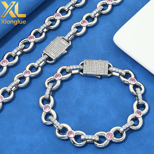 Factory Custom Hip Hop 12mm Fine Luxury Jewelry Pink Moissanite Bracelets Women <b>Men</b> 925 Sterling Silver Chain Link Bracelets - Product Image 6