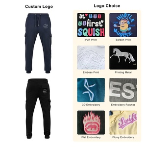 Pantalones de chándal de algodón transpirable de peso pesado para hombre, pantalones Cargo grises con cordón, bordado personalizado, equipo de ejercicio para correr - Product Image 3