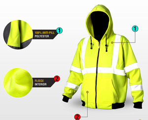 Custom Hi Vis <strong>Class</strong> 3 Reflective Safety Hoodie Fleece Lined Winter Work Jacket High Visibility <strong>Zip</strong> up Sweatshirt - Product Image 4